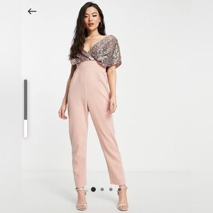Asos Design sequin fallen shoulder jumpsuit